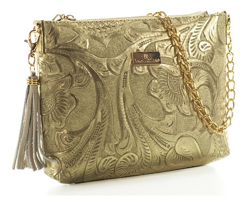 Imagen 2 de 5 de Bolso Arena Oro Piel Cincelado Artesanal Bolsa Envío Gratis