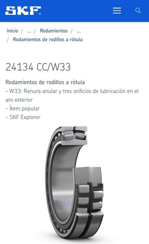 Rodamiento 24134 Cc/c3 W33 Marca Skf