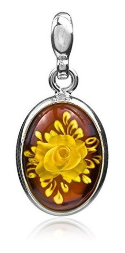 Collar - Cameo Amber Sterling Silver Flower Oval Pendant