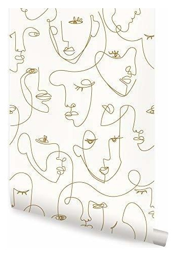 Papel Tapiz - Minimalist Face Line Art Wallpaper - Peel An