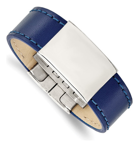 Brazalete Con Cincel, Acero Inoxidable, Piel Azul Pulida, 21