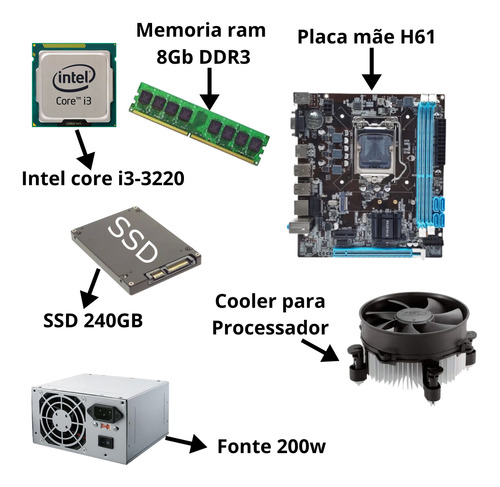 Computador Completo Intel Core I5 8gb Ssd 240gb Monitor