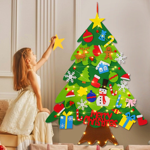 Decorações De Parede De Árvore De Natal De Feltro. +luz Led. | Parcelamento  sem juros
