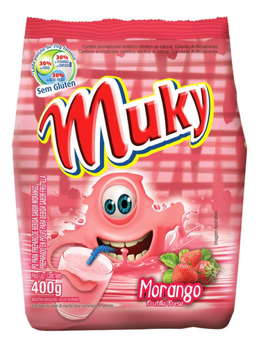 Kit 2 Preparo De Bebida De Morango Muky SachĂȘ 400g