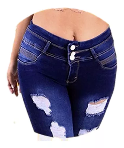 Jeans Corte Colombiano Mujer Tobillos deshilachados Casual Stone