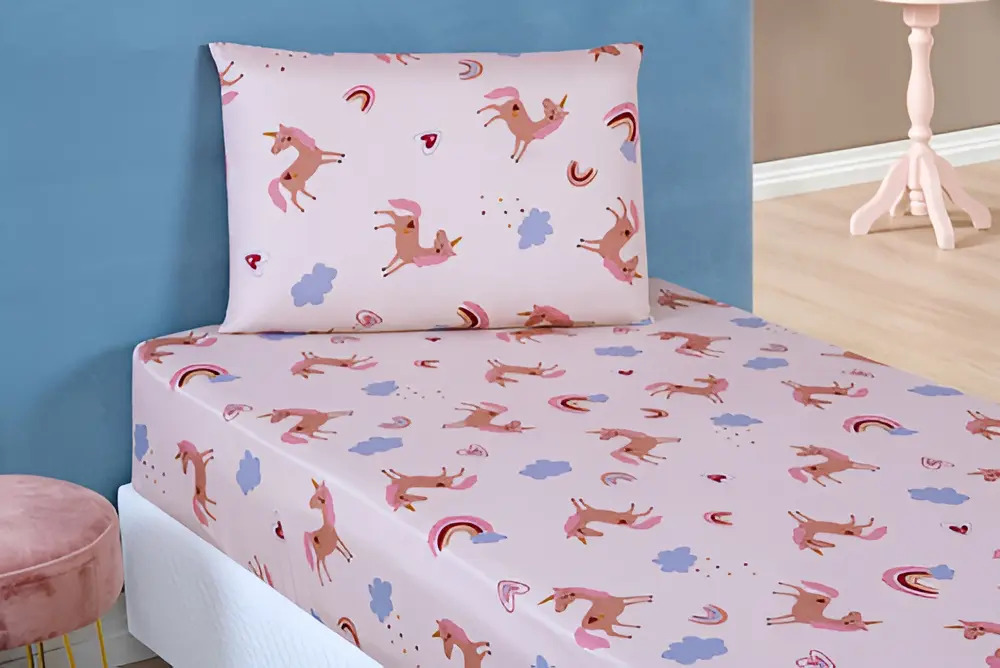 Roupa Cama Solteiro Menino Ou Menina Lencol Bouti Infantil Cor Unicórnio