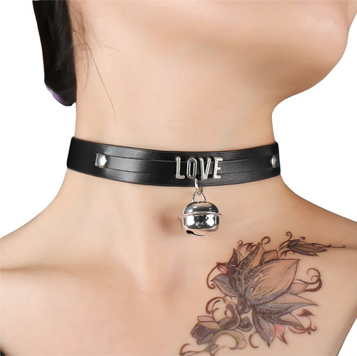 Collar Con Letras Y Cascabel Choker Sexy Love