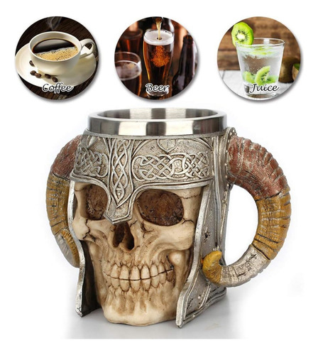 B Taza Medieval De Acero Inoxidable Con Cuernos De Carnero