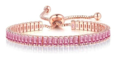 Pulsera Mujer Lujo Circones Rosa Ajustable Baño Oro Rosa