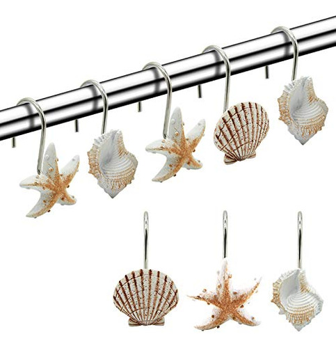 Finros Seashell - Ganchos Para Cortina De Ducha, 12 Ganchos