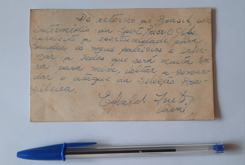 Carta Assinada Vavá Campeão Mundial Brasil Vasco Palmeiras (Usado)
