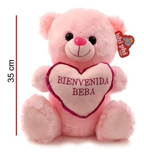 Oso Peluche Rosa Celeste Mamadera Recién Nacido Bebe 35 Cm.