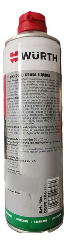 Grasa Líquida Hhs 2000 Wurth 500ml Resistente Alta Temperat.