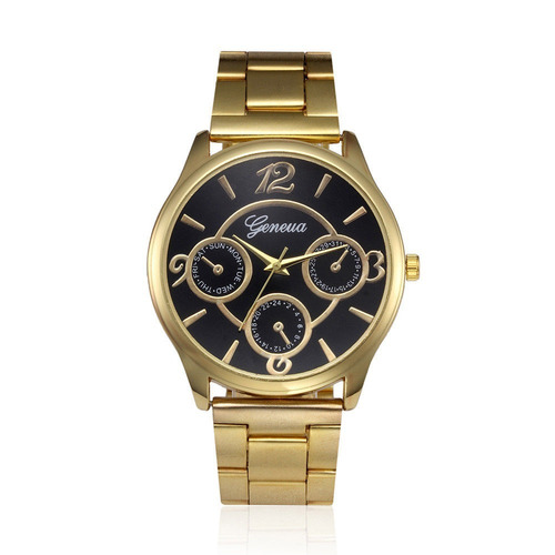 Reloj Geneva Mujer Luxury_dorado Esfera Negra