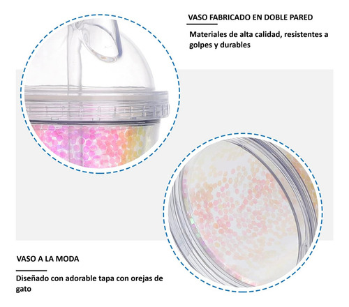 Vaso Termo Glitter Con Popote Y Tapa Gato Para Personalizar Color Transparente