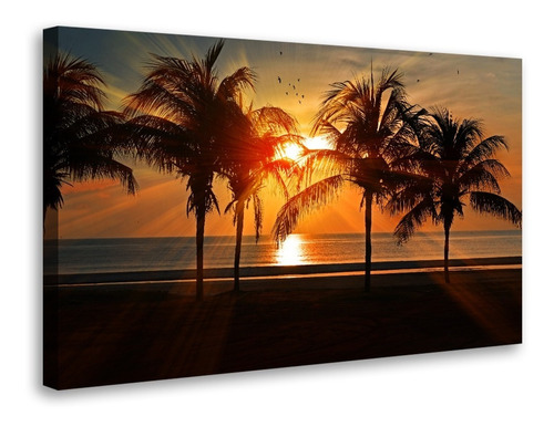 Quadro Tela Decorativo Sala Quarto Praia Por Do Sol 130x90 Cor Preto