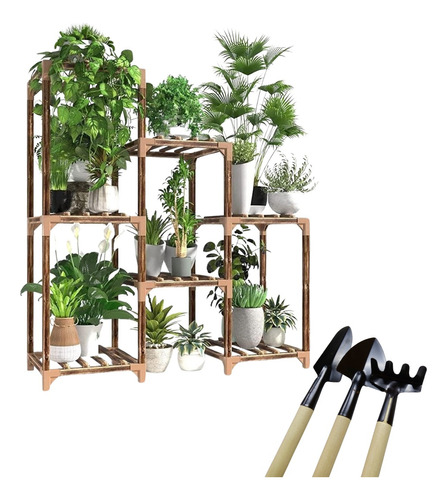 Soporte Estante De Plantas 3 Niveles En Madera Natural