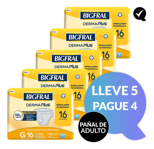 Promo 4+1 Pañal De Adulto Bigfral Plus X 16 Talle G