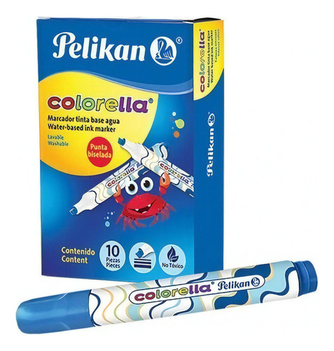 Marcador Grueso Lavable Pelikan Colorella Caja Con 10 Piezas Color Azul Claro