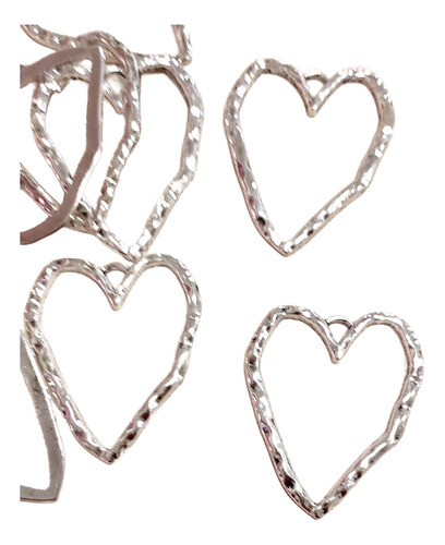 10 Dijes Corazón Grande De Metal Artesanías Bijou Souvenirs