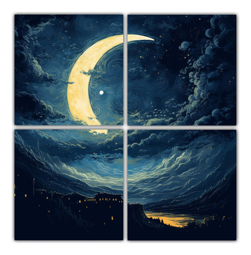 160x160cm Cuadro Decorativo Calidos Alegre Noche Luna Cielo