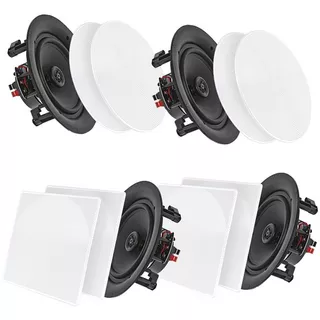 Pyle 8 4 Bluetooth Flush Mount In-wall In-ceiling 2-way Speaker System Quick Connections Changeable Round/square Grill Polypropylene Cone & Tweeter Stereo Sound 4 Ch Amplifier 250 Watt (pdicbt286)