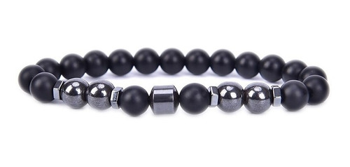 Pulsera Negro Ágata Para Hombre Moda Bomb Metal Flexibilidad