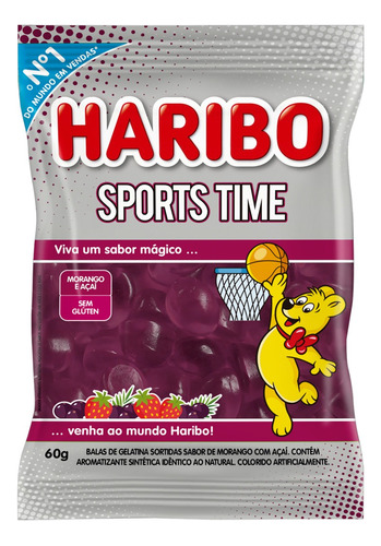 Bala Haribo Sports Time morango e açaí sem glúten 60 g 