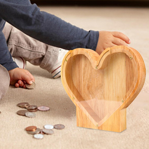 Hucha De Madera Con Forma De Corazón, Caja De Billetes