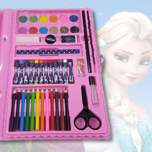 Maleta Pintura Infantil 86 Peças Canetinhas Giz Lápis Frozen