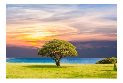 Vinilo 40x60cm Arbol De La Vida Atardecer Lago Pintura