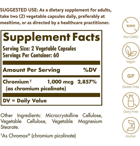 Solgar Chromium Picolinate 500 Mcg 120 Vegetariana Capsules