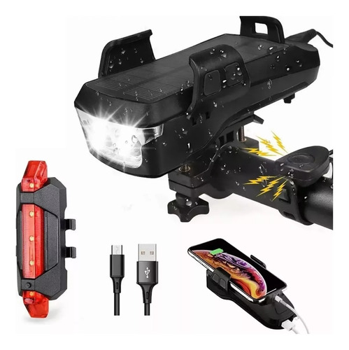 Luz Bicicleta Solar Lámpara Led6000lm Banco Energía Ipx5 Usb