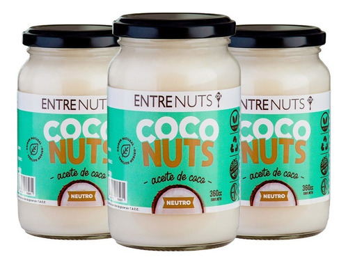 Aceite De Coco Natural Entrenuts Sin Tacc Vegano 360g X3