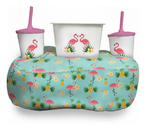 Almofada Cheia Decorativa Kit Porta Pipoca Casal Flamingos