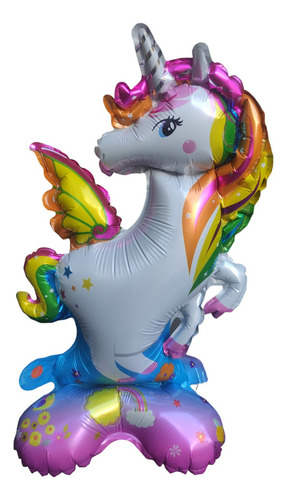 10 Balão Unicornio Base Metalizado 45cm Festa Decoração Mesa Cor Colorido Unicornio Com Base