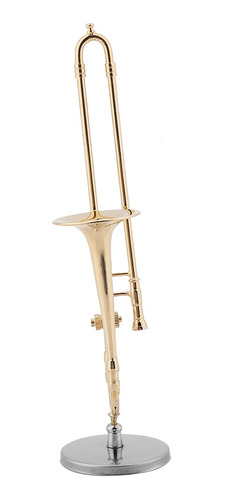 GAESHOW Réplica de trombón en Miniatura Soporte y Estuche Modelo de Instrumento Chapado en Oro Adornos Musicales Latón 