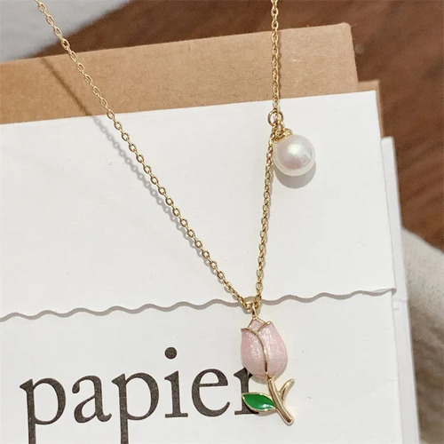 Collar Dongdaemun Con Flores De Tulipán Para Mujer, Diseño D
