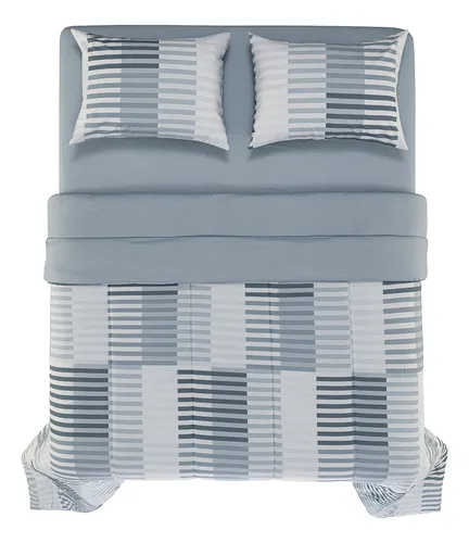 comprar Acolchado Karsten Queen Reversible Algodón 160 H Color Azul Diseño De La Tela Julian