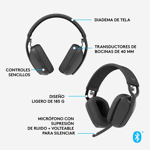 Audífonos Logitech Zone Vibe 100 Inalámbrico Over Ear Color Graphite - Excelente (Reacondicionado)