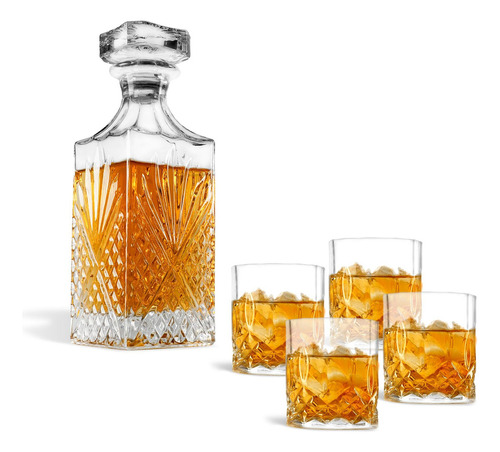 Decantador De Cristal Con Vasos Para Whisky (4pz) Redlemon