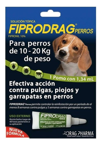 Pipeta Fiprodrag Antipulga Perros De 10 A 20 Kg 1.4 Ml