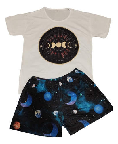 Pijama Adulto Verano Con Bolsillo Galaxia Planetas Luna