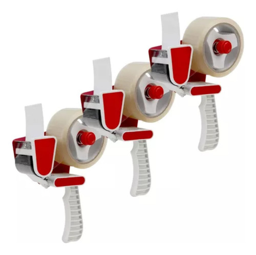3 Dispensador Huincha Porta Cinta Adhesiva Embalaje Plastico Color Rojo