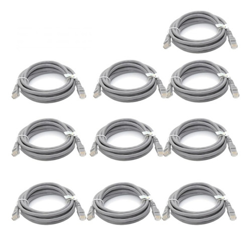 Patch Cord Cat6 1,5mts Cinza 100% Cobre 10 Unidades