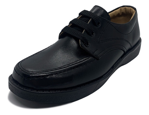 Zapato Colegial En Cuero Negro 940 Unisex Amarrar Cocido