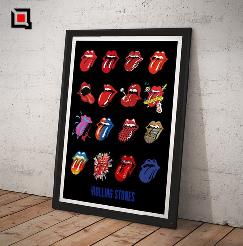 Cuadro Vidrio Poster Rolling Stones Lenguas Retro 50x70