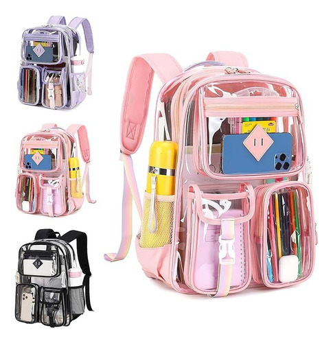 Mochila Transparente, Mochila Escolare Para Jóvenes Y Niños Color Rosa