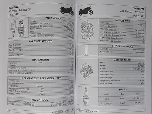Libro Fichas Tecnicas De Motocicletas Yamaha - Rt