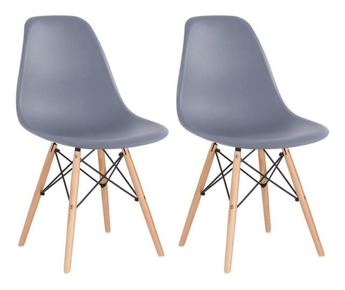 Kit 2 Cadeiras Charles Eames Cozinha Wood Eiffel Dsw Av Cor da estrutura da cadeira Cinza-escuro